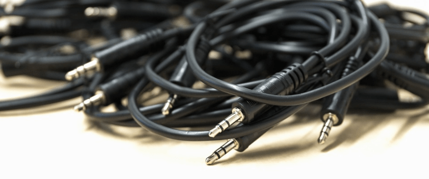tangled audio jack cables