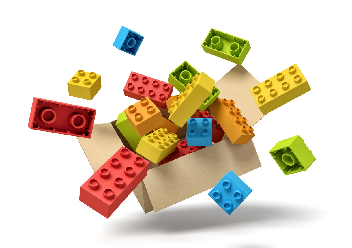 Lego puzzle cardboard box with bricks